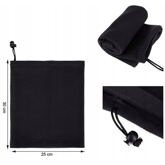 Komin ze ściągaczem POLAR uniwersalny szalik damski męski dziecięcy CZARNY