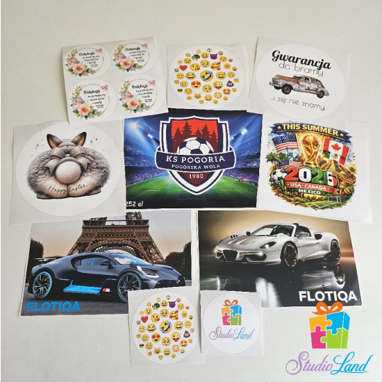 Naklejki z własnym nadrukiem napisem LOGO personalizowane 5 cm 23 szt