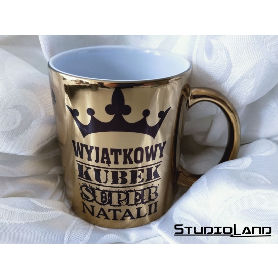 Kubek ZŁOTY LUSTRZANY z napisem dedykacją personalizowany