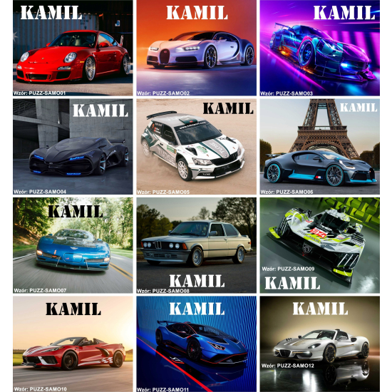 Puzzle A3 A4 SAMOCHODY Personalizowane z Dowolnym Napisem Imieniem Dużo Wzorów z samochodami