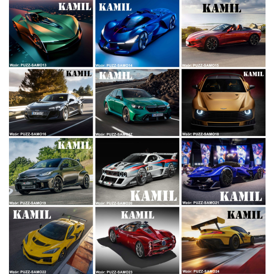 Puzzle A3 A4 SAMOCHODY Personalizowane z Dowolnym Napisem Imieniem Dużo Wzorów z samochodami