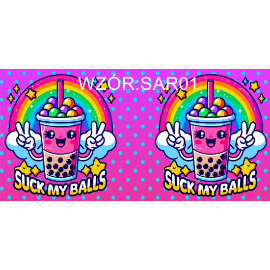 Kubek Zabawny Śmieszny SUCK MY BALLS Bubble Tea PERŁOWE RÓŻOWE WNĘTRZE do pracy
