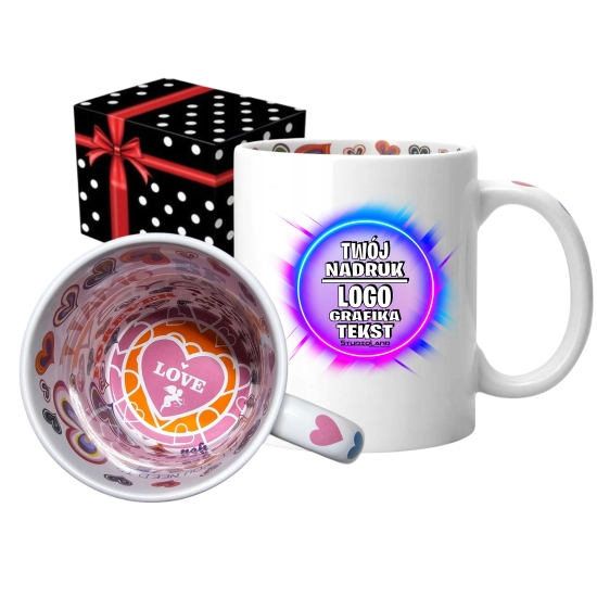Foto kubek wnętrze I LOVE YOU ze zdjęciem personalizowany Napis Logo Grafika pudełko GRATIS