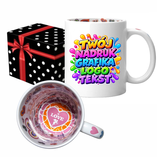 Foto kubek wnętrze I LOVE YOU ze zdjęciem personalizowany Napis Logo Grafika pudełko GRATIS