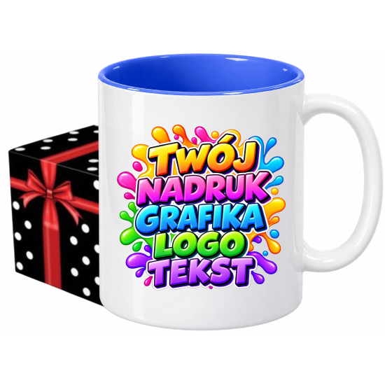 Foto kubek ze zdjęciem wnętrze JASNONIEBIESKIE personalizowany Napis Logo Grafika pudełko GRATIS