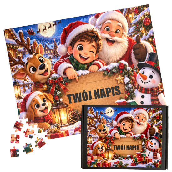 Puzzle Personalizowane ŚWIĘTA BOŻEGO NARODZENIA MIKOŁAJKI A3 A4 z Dowolnym Napisem Imieniem na prezent Różne Wzory 44